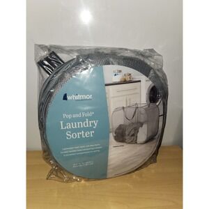 Whitmor Pop & Fold 3 Compartment Laundry Sorter Paloma Gray~Lightweight
